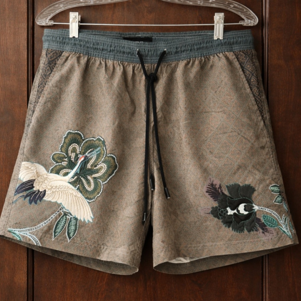 Etro‎ Green and White Mesh Detail swim Shorts L